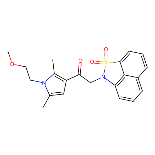 2-(2,2-dioxo-2lambda6-thia-3-azatricyclo[6.3.1.04,12]dodeca-1(11),4,6,8(12),9-pentaen-3-yl)-1-[1-(2-methoxyethyl)-2,5-dimethylpyrrol-3-yl]ethanone structure