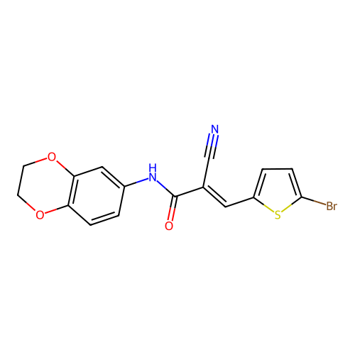 (E)-3-(5-bromothiophen-2-yl)-2-cyano-N-(2,3-dihydro-1,4-benzodioxin-6-yl)prop-2-enamide structure