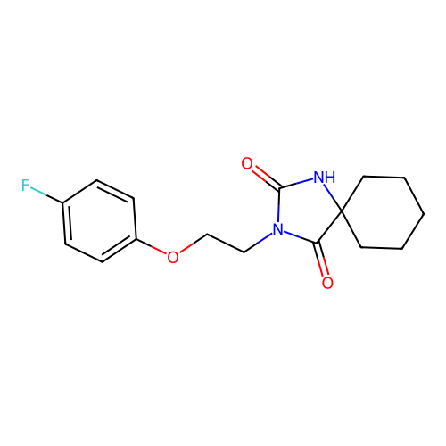 3-[2-(4-Fluoranylphenoxy)ethyl]-1,3-Diazaspiro[4.5]decane-2,4-Dione structure