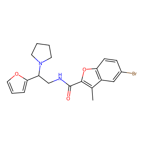 5-bromo-N-[2-(furan-2-yl)-2-(pyrrolidin-1-yl)ethyl]-3-methyl-1-benzofuran-2-carboxamide structure