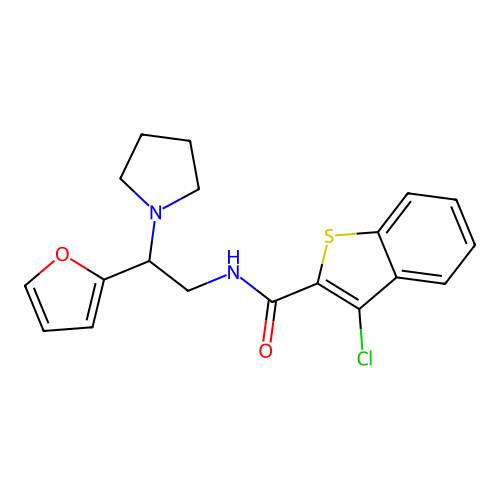 3-chloro-N-[2-(furan-2-yl)-2-(pyrrolidin-1-yl)ethyl]-1-benzothiophene-2-carboxamide structure