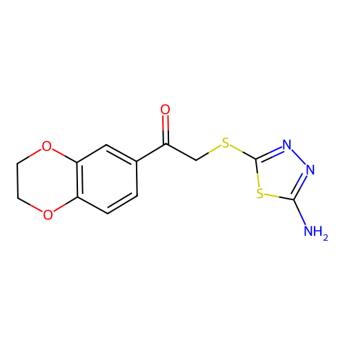 2-[(5-amino-1,3,4-thiadiazol-2-yl)sulfanyl]-1-(2,3-dihydro-1,4-benzodioxin-6-yl)ethanone structure
