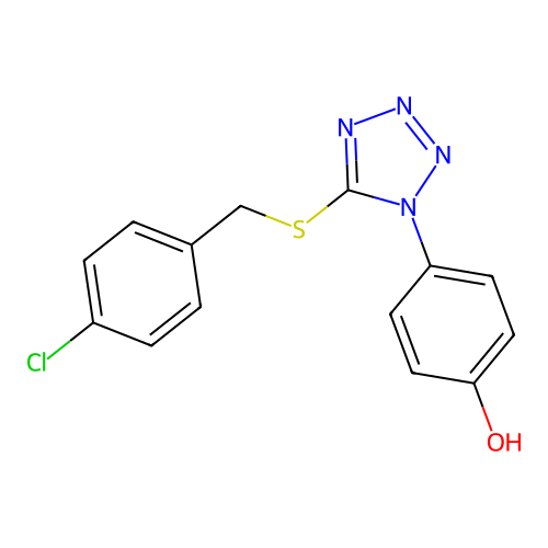 4-[5-[[(4-Chlorophenyl)methyl]thio]-1H-tetrazol-1-yl]phenol structure