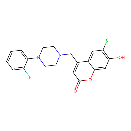 6-chloro-4-((4-(2-fluorophenyl)piperazin-1-yl)methyl)-7-hydroxy-2H-chromen-2-one structure