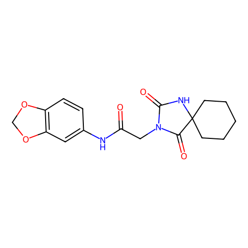 N-1,3-benzodioxol-5-yl-2-(2,4-dioxo-1,3-diazaspiro[4.5]dec-3-yl)acetamide structure