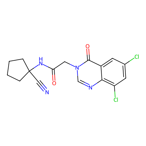 N-(1-cyanocyclopentyl)-2-(6,8-dichloro-4-oxo-3,4-dihydroquinazolin-3-yl)acetamide structure