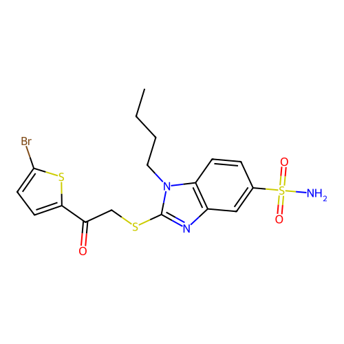 2-[[2-(5-Bromo-2-thienyl)-2-oxoethyl]thio]-1-butyl-1H-benzimidazole-5-sulfonamide structure