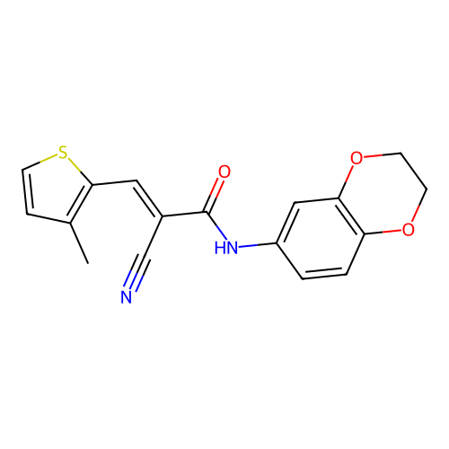 2-cyano-N-(2,3-dihydro-1,4-benzodioxin-6-yl)-3-(3-methylthiophen-2-yl)prop-2-enamide structure
