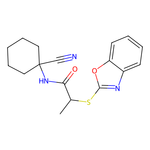 2-(1,3-benzoxazol-2-ylsulfanyl)-N-(1-cyanocyclohexyl)propanamide structure