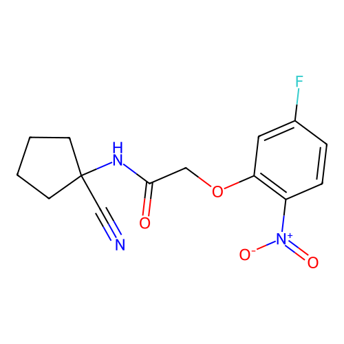 N-(1-cyanocyclopentyl)-2-(5-fluoro-2-nitrophenoxy)acetamide structure