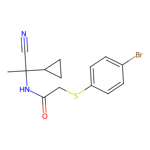 2-((4-Bromophenyl)thio)-N-(1-cyano-1-cyclopropylethyl)acetamide structure