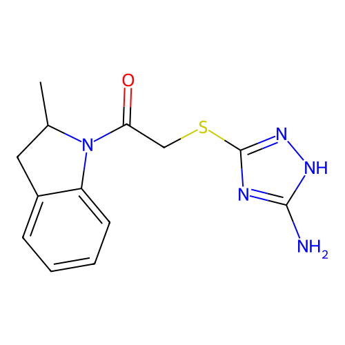 2-[(5-amino-4H-1,2,4-triazol-3-yl)sulfanyl]-1-(2-methyl-2,3-dihydro-1H-indol-1-yl)ethanone structure