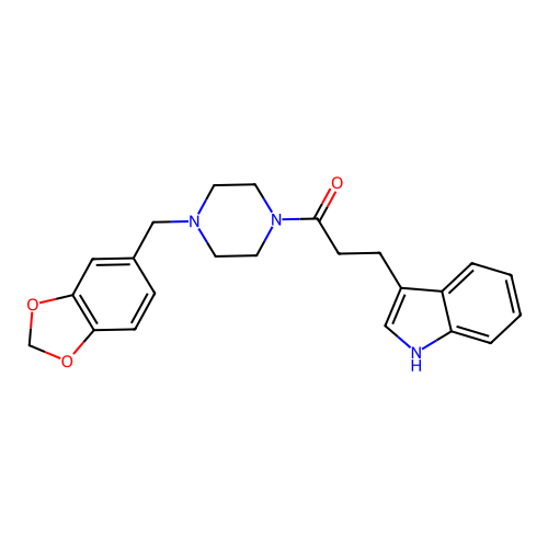 1-[4-(1,3-benzodioxol-5-ylmethyl)piperazin-1-yl]-3-(1H-indol-3-yl)propan-1-one structure