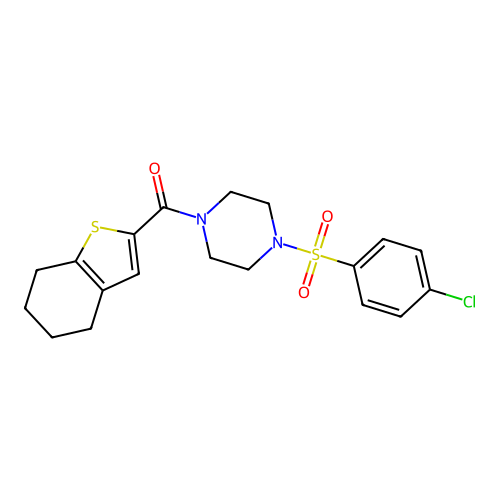 [4-(4-chlorophenyl)sulfonylpiperazin-1-yl]-(4,5,6,7-tetrahydro-1-benzothiophen-2-yl)methanone structure
