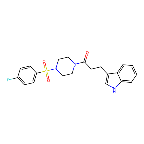 1-{4-[(4-fluorophenyl)sulfonyl]piperazin-1-yl}-3-(1H-indol-3-yl)propan-1-one structure