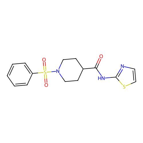 1-(benzenesulfonyl)-N-(1,3-thiazol-2-yl)piperidine-4-carboxamide structure