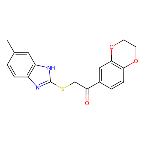 1-(2,3-dihydro-1,4-benzodioxin-6-yl)-2-[(5-methyl-1H-1,3-benzodiazol-2-yl)sulfanyl]ethan-1-one structure