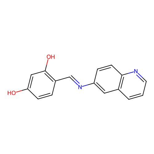 4-[(E)-(quinolin-6-ylimino)methyl]benzene-1,3-diol structure