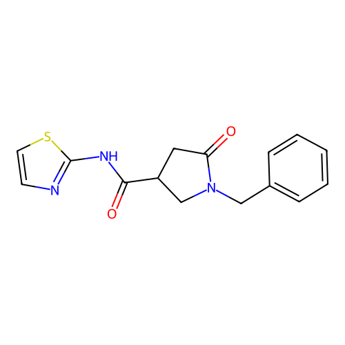 1-benzyl-5-oxo-N-(1,3-thiazol-2-yl)pyrrolidine-3-carboxamide structure
