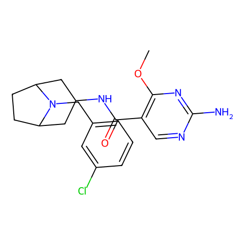 2-Amino-N-(8-(m-chlorobenzyl)-3-beta-nortropanyl)-4-methoxy-5-pyrimidinecarboxamide structure