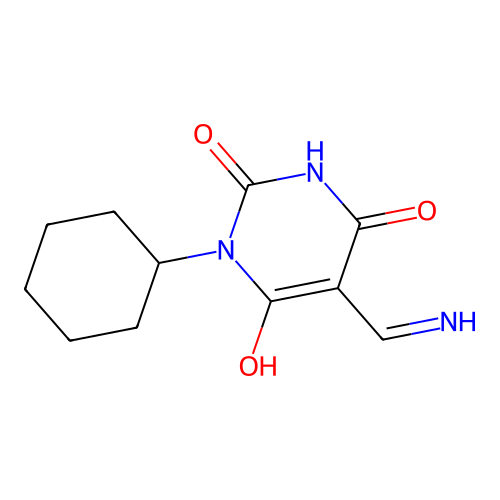 (5E)-5-(aminomethylidene)-1-cyclohexyl-1,3-diazinane-2,4,6-trione structure