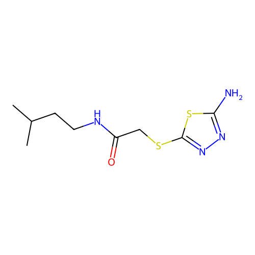 2-((5-Amino-1,3,4-thiadiazol-2-yl)thio)-N-isopentylacetamide structure