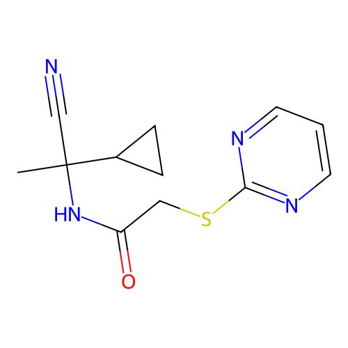 N-(1-cyano-1-cyclopropylethyl)-2-(pyrimidin-2-ylsulfanyl)acetamide structure