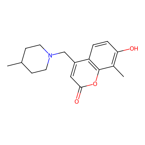 7-hydroxy-8-methyl-4-((4-methylpiperidin-1-yl)methyl)-2H-chromen-2-one structure