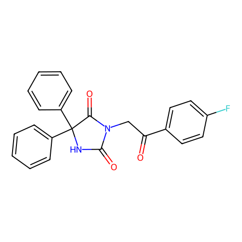3-[2-(4-Fluorophenyl)-2-oxoethyl]-5,5-diphenylimidazolidine-2,4-dione structure