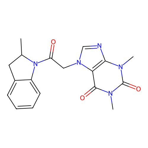 1,3-Dimethyl-7-[2-(2-methyl-2,3-dihydroindol-1-yl)-2-oxoethyl]purine-2,6-dione structure