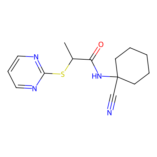 N-(1-cyanocyclohexyl)-2-pyrimidin-2-ylsulfanylpropanamide structure