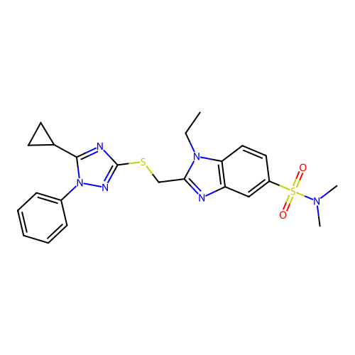 2-[[(5-Cyclopropyl-1-phenyl-1H-1,2,4-triazol-3-yl)thio]methyl]-1-ethyl-N,N-dimethyl-1H-benzimidazole-5-sulfonamide structure