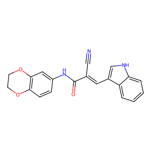 2-cyano-N-(2,3-dihydro-1,4-benzodioxin-6-yl)-3-(1H-indol-3-yl)prop-2-enamide structure