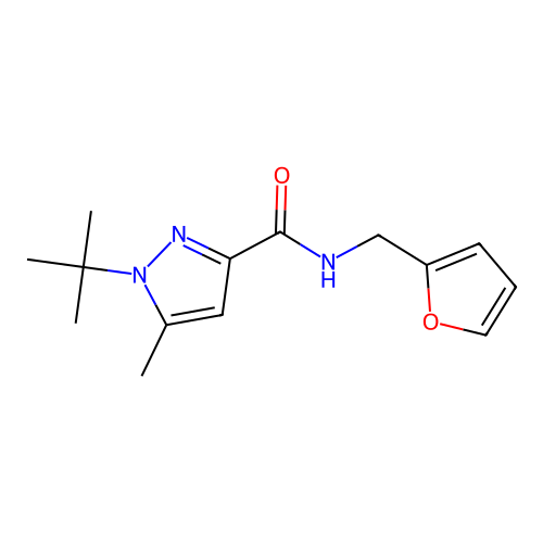 1-tert-butyl-N-(furan-2-ylmethyl)-5-methylpyrazole-3-carboxamide structure