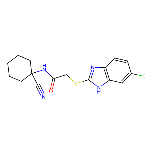 2-[(6-chloro-1H-1,3-benzodiazol-2-yl)sulfanyl]-N-(1-cyanocyclohexyl)acetamide structure