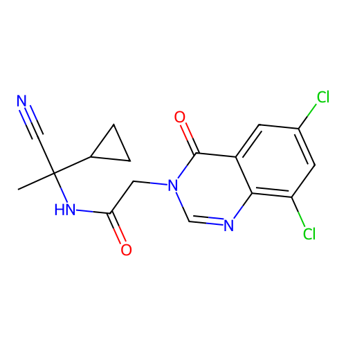 N-(1-cyano-1-cyclopropylethyl)-2-(6,8-dichloro-4-oxo-3,4-dihydroquinazolin-3-yl)acetamide structure