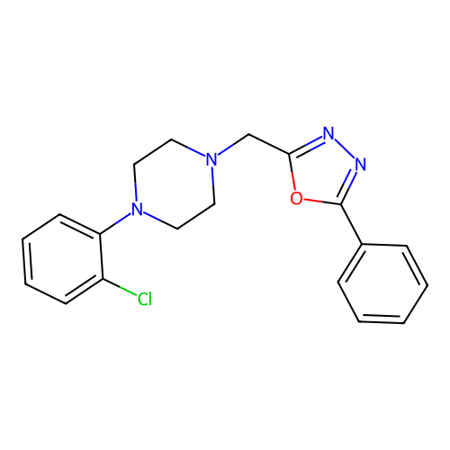 1-(2-Chlorophenyl)-4-[(5-phenyl-1,3,4-oxadiazol-2-yl)methyl]piperazine structure