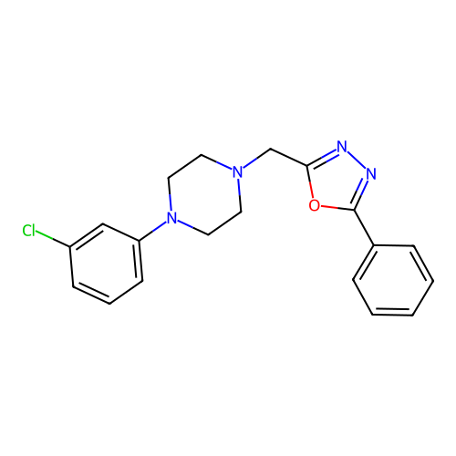 1-(3-Chlorophenyl)-4-[(5-phenyl-1,3,4-oxadiazol-2-yl)methyl]piperazine structure
