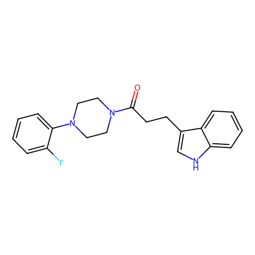 1-[4-(2-fluorophenyl)piperazin-1-yl]-3-(1H-indol-3-yl)propan-1-one structure