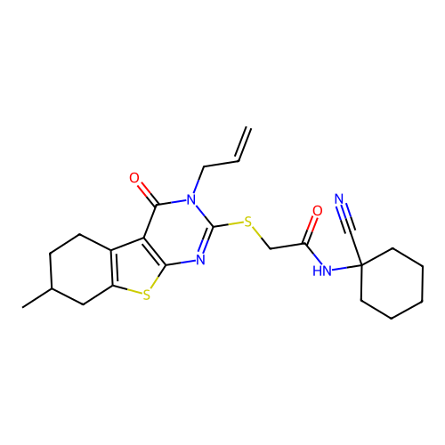 N-(1-cyanocyclohexyl)-2-[(7-methyl-4-oxo-3-prop-2-enyl-5,6,7,8-tetrahydro-[1]benzothiolo[2,3-d]pyrimidin-2-yl)sulfanyl]acetamide structure