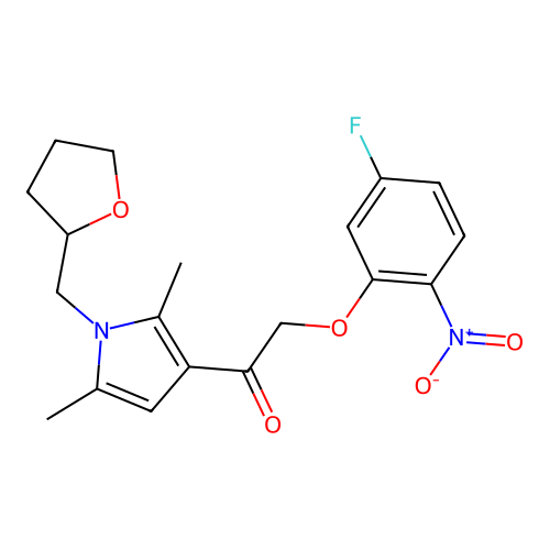 1-[2,5-dimethyl-1-(oxolan-2-ylmethyl)pyrrol-3-yl]-2-(5-fluoro-2-nitrophenoxy)ethanone structure
