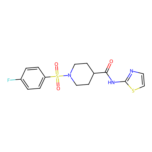 1-((4-fluorophenyl)sulfonyl)-N-(thiazol-2-yl)piperidine-4-carboxamide structure