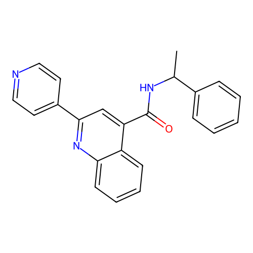 N-(1-phenylethyl)-2-(pyridin-4-yl)quinoline-4-carboxamide structure