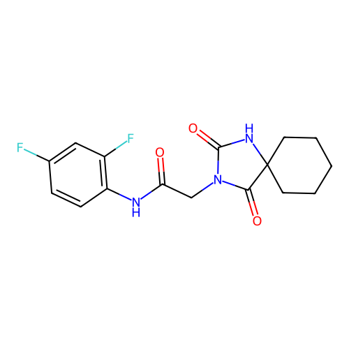 N-(2,4-difluorophenyl)-2-(2,4-dioxo-1,3-diazaspiro[4.5]dec-3-yl)acetamide structure