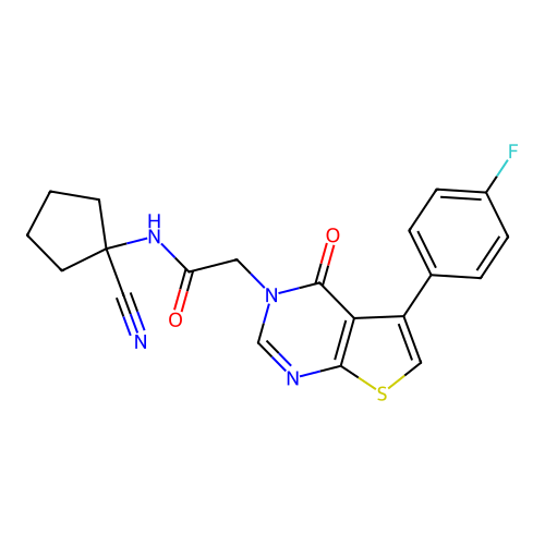 N-(1-cyanocyclopentyl)-2-[5-(4-fluorophenyl)-4-oxothieno[2,3-d]pyrimidin-3-yl]acetamide structure