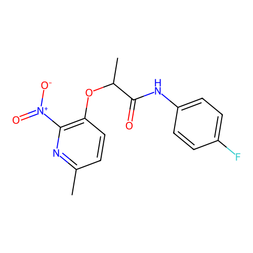 N-(4-fluorophenyl)-2-(6-methyl-2-nitropyridin-3-yl)oxypropanamide structure