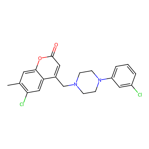6-chloro-4-{[4-(3-chlorophenyl)piperazin-1-yl]methyl}-7-methyl-2H-chromen-2-one structure