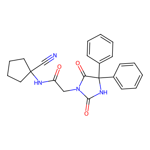 N-(1-cyanocyclopentyl)-2-(2,5-dioxo-4,4-diphenylimidazolidin-1-yl)acetamide structure