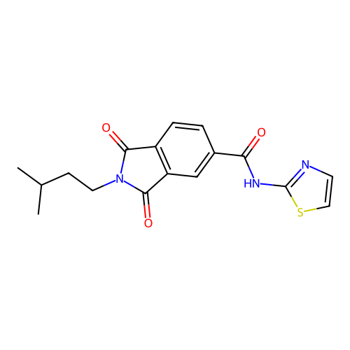 2-(3-methylbutyl)-1,3-dioxo-N-(1,3-thiazol-2-yl)-2,3-dihydro-1H-isoindole-5-carboxamide structure