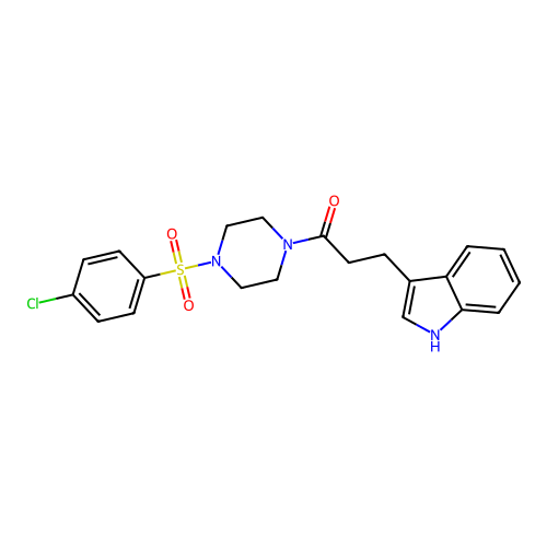 1-(4-((4-chlorophenyl)sulfonyl)piperazin-1-yl)-3-(1H-indol-3-yl)propan-1-one structure
